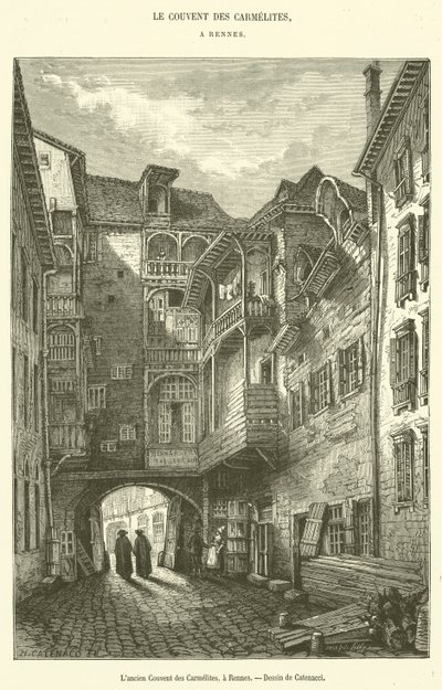 Det tidligere karmelitterkloster i Rennes (gravering) af French School