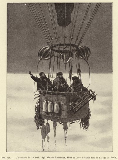 Bestigningen den 15. april 1875, Gaston Tissandier, Sivel og Croce-Spinelli i Zenith-kurven (gravering) af French School