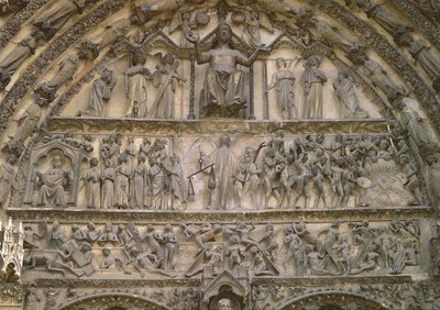 Sidste dom, tympanon på den centrale portal af vestfacaden, 1200-tallet af French School