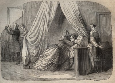 Sidste øjeblikke af Charles Lafarge (1811-1840), ægtemand til Marie Fortunee Capelle, Marie Lafarge (Madame) (1816-1852) fransk kriminel - Indgravering i "Causes celebres de tous les peuples" af Armand Fouquier (1817-18?) 1858 -1867 - privat samling af French School