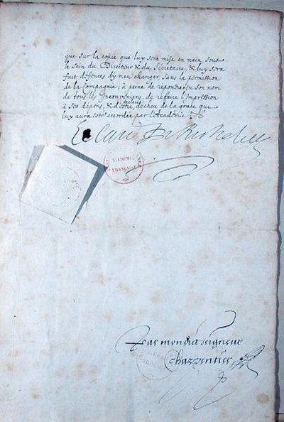 Sidste side i vedtægterne for det franske akademi af French School