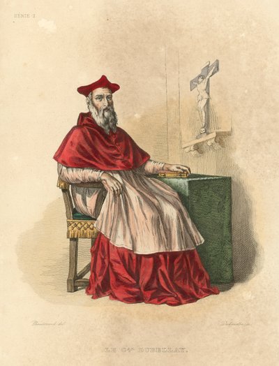 Le Cardinal Dubellay (farvet gravering) af French School