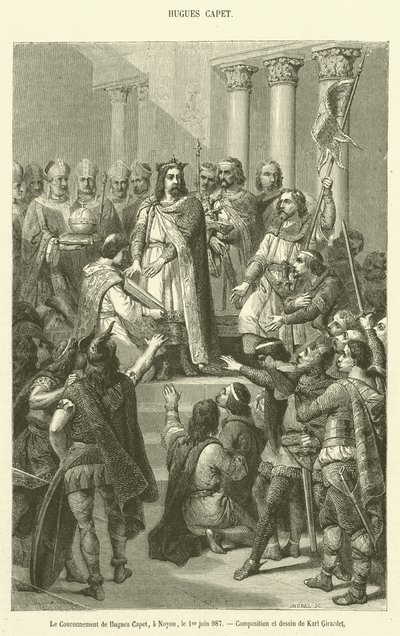Kroningen af ​​Hugues Capet, i Noyon, 1. juni 987 (gravering) af French School