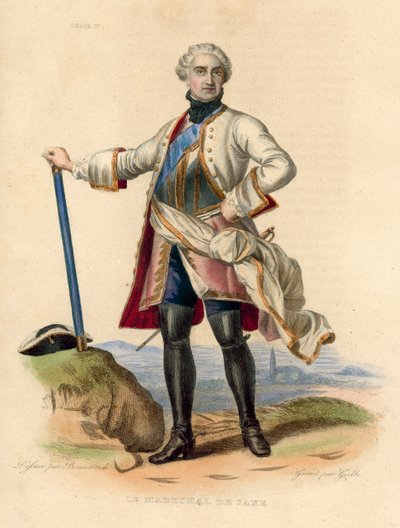Le Marechal de Saxe (farvet gravering) af French School