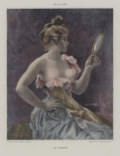 Le Miroir (The Mirror) (farve litho) af French School
