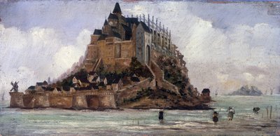 Le Mont Saint-Michel en lav hoppe - olie på panel, anonym af French School