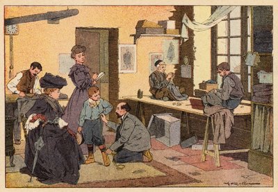 Le Tailleur, Skrædderen (farve litho) af French School