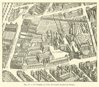 Templet, i 1734; faksimile af Turgots plan af French School