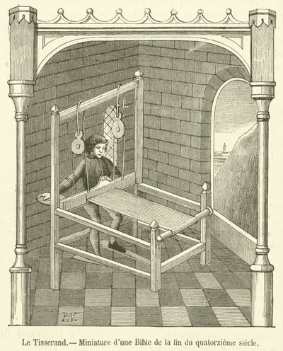 Væveren, miniature fra en bibel fra slutningen af ​​det fjortende århundrede (gravering) af French School