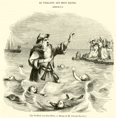 Den gamle mand med to fløjter (kobberstik) af French School