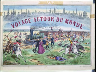 Le Voyage Autour du Monde, cover af en æske til et spil baseret på Around the World in 80 Days af Jules Verne (1828-1905) af French School