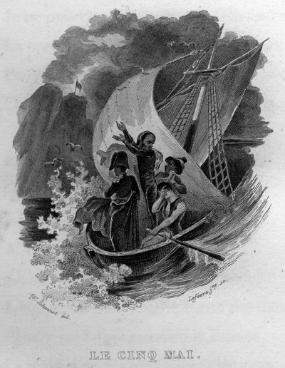 Den femte maj Chanson de Beranger i "" Oeuvres completes"" (1834) af Pierre Jean de Beranger (1780-1857), fransk digter og sangskriver. af French School