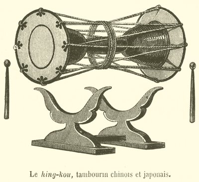 Hing-kou, kinesisk og japansk tamburin (gravering) af French School