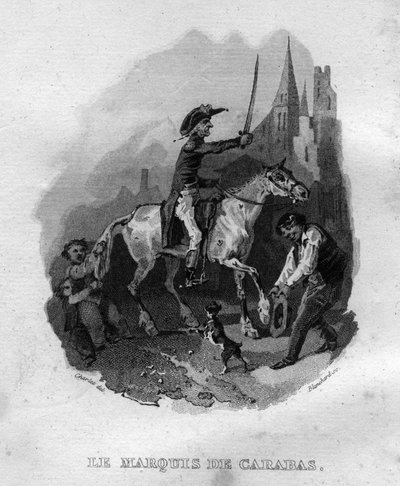 Markisen af ​​Carabas Chanson de Beranger i ""Oeuvres completes"" (1834) af Pierre Jean de Beranger (1780-1857), fransk digter og sangskriver. af French School