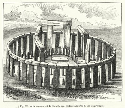 Stonehenges monument, restaureret efter M de Quatrefages (gravering) af French School
