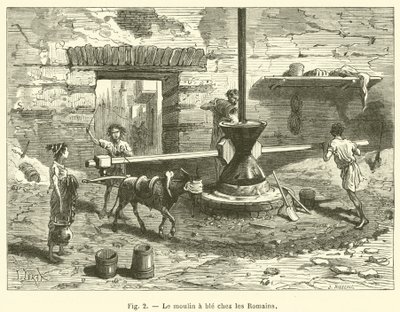 Hvedemøllen blandt romerne (gravering) af French School