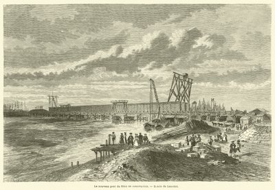 Den nye Rhinbro under opførelse (gravering) af French School