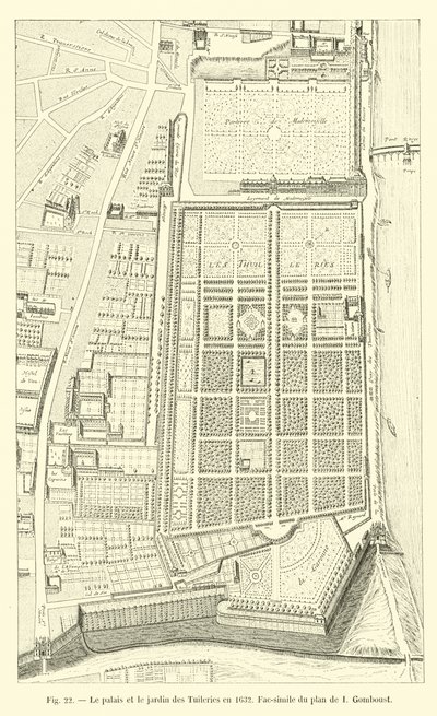 Tuileriernes palads og have i 1632, faksimile af planen af ​​I Gomboust af French School