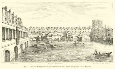 Notre-Dame-broen og Quai de Gesvres i 1660, efter en gravering af Israel Sylvestre af French School