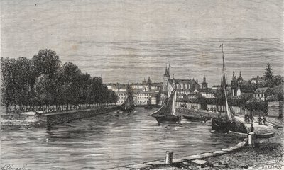 Le port de Vannes (Morbihan, Frankrig)// Vannes havn (Morbihan, Frankrig) - indgravering i "La France illustrée: geographie, histoire, administrationstatistique" af V.-A. Malt brun. 1884 af French School