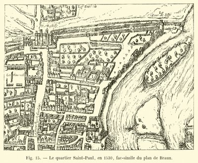 Saint-Paul-distriktet, i 1530, faksimile af Brauns plan af French School