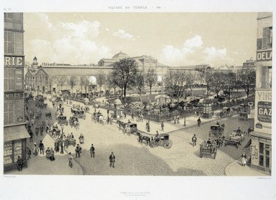 Le square du temple en 1881 - i "Paris gennem tiderne: le temple et la rue Royale", slutningen af det 19. århundrede af French School
