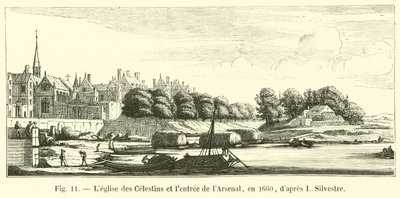Celestins kirken og indgangen til Arsenalet, i 1660, efter I Silvestre af French School