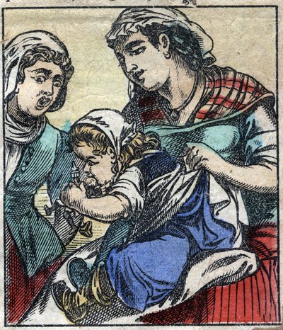 Lemuel Gulliver på Payx des Gants de Brobdingnag. Illustration til "" Gulliver