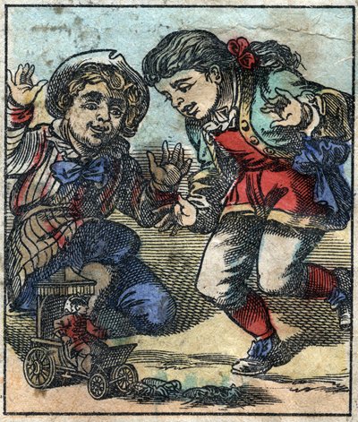 Lemuel Gulliver bruges som legetøj af de gigantiske børn i Brobdingnag. Illustration til "" Gulliver