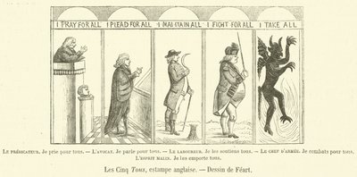 The Five All, engelsk tryk (gravering) af French School
