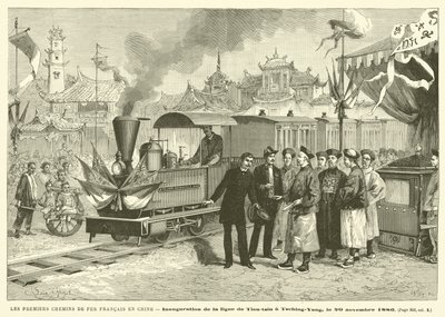 De første franske jernbaner i Kina (gravering) af French School
