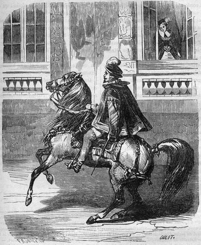Kong Henrik IIs (1519-1559) og Diane de Poitiers (1499-1566) kærligheder. indgravering i "Historien om prostitution og udskejelser i alle klodens folk fra oldtiden til i dag" af Dr. Th. -F. Debray af French School
