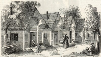 Salpetriere-hytterne til rastløse gale kvinder - Indgravering i "Tableau-de-Paris" af Edmond Texier 1852 af French School
