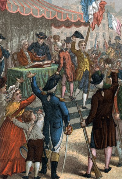 Les enrolements volontaires (foran teatret i Odeon, Paris), La Patrie en danger, 22. juli 1792. af French School