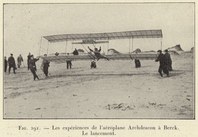 Oplevelserne af Archdeacon-flyet ved Berck, Lanceringen (gravering) af French School