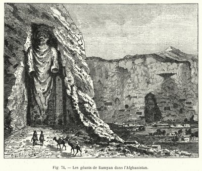 Bamiyan-giganterne i Afghanistan (gravering) af French School