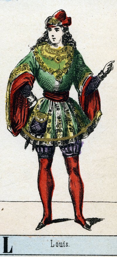 Bogstav L som Louis. Abecedariet fra Teatermuseet. Billeddannelse af Epinal, ca. 1830. Mål: 37,7x47,5cm. Træstik, stencileret med forgyldning. Privat samling. af French School