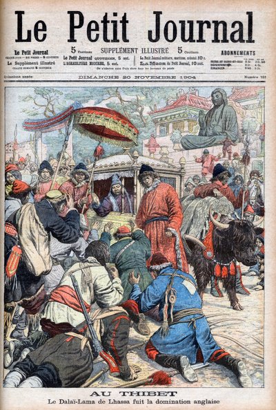 Lhasas 13. Dalai Lama (Thubten Gyatso) (1876-1933) flygter fra engelsk herredømme i "Le Petit Journal" den 20. november af French School