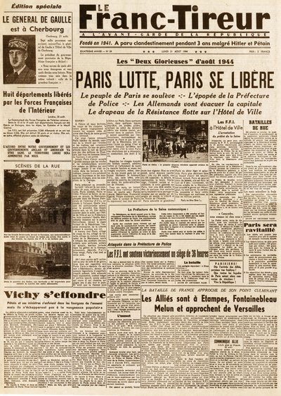 Liberation of Paris - FRANC TIROUR nummer 38 af 21. august 1944 - Paris-kampe, paris ce libere af French School