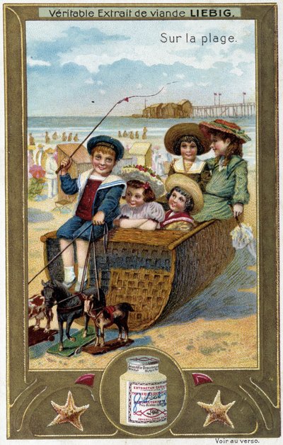 Liebig chromolithography serie "Beach Game" af børn. sd. 19. århundrede af French School