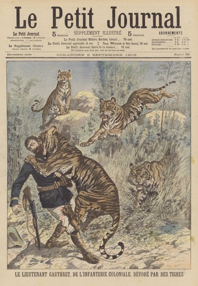 Løjtnant Gauthret fra det franske koloniale infanteri fortæret af tigre i Annam af French School