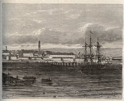 Lorient - Morbihan i Bretagne-regionen - indgravering i "La France illustrée: geografi, historie, statistisk administration" af V.A. Malt-Brown. 1884 af French School