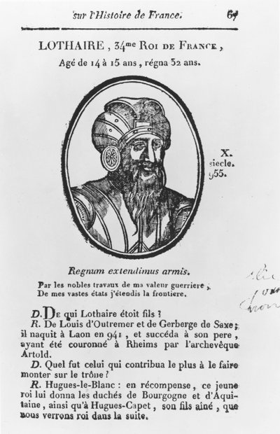 Lothair, karolingisk konge af Frankrig (gravering) af French School