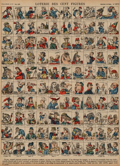 Lotteri på hundrede figurer (farvet gravering) af French School