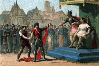Louis 1er dit Le Debonnaire (814-840) blev nedværdiget og frataget af sine sønner sine kejserlige. Kromolitografi omkring 1890. af French School