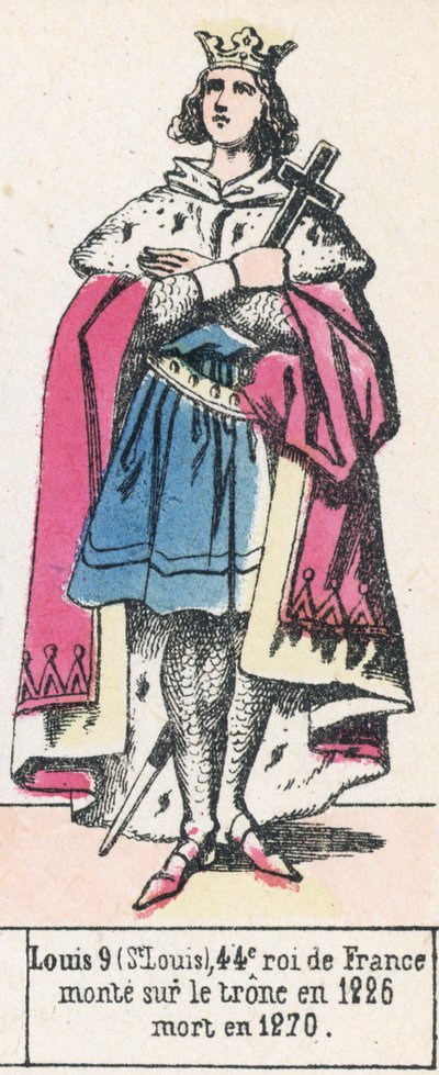 Louis 9 (St. Louis), 44. konge af Frankrig, besteg tronen i 1226, døde i 1270 (farvestik) af French School