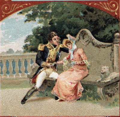 Louis Alexandre (Louis-Alexandre) Berthier (1753-1815), Prins af Wagram, med Madame Visconti, hans elskerinde, på Chateau de Grosbois. Kromolitografi i slutningen af det 19. århundrede af French School
