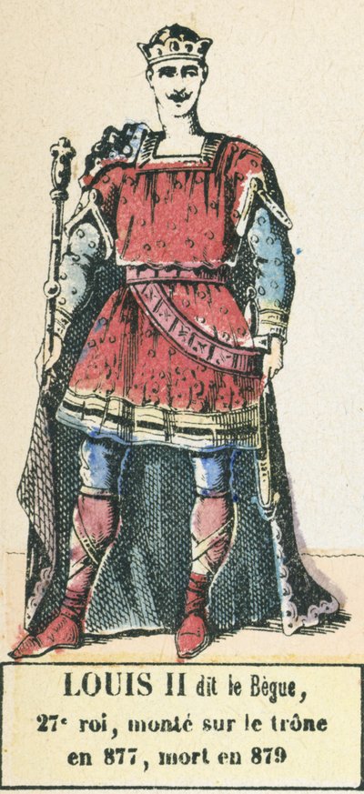 Louis II dit le Begue, 27. konge, besteg tronen i 877, døde i 879 (farvegravering) af French School