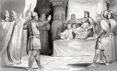 Ludvig I (778-840) den fromme ved hoffet, fra "Histoire de France" af Colart, udgivet omkring 1840 af French School