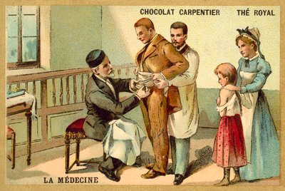 Louis Pasteur inokulerer en patient mod rabies på Pasteur Institute (chromolitho) af French School